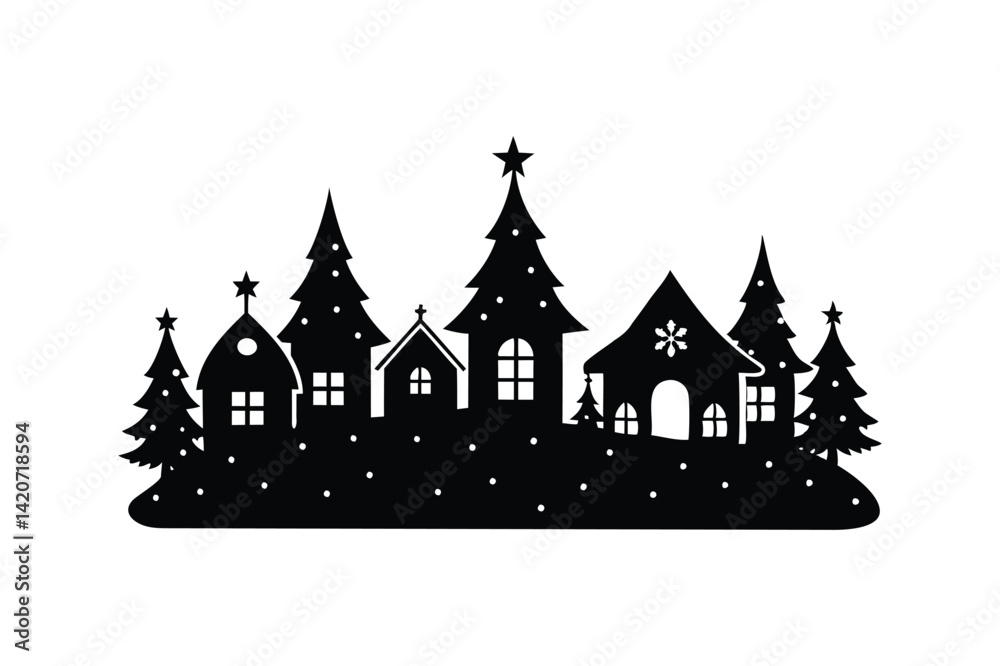 Fototapeta premium Christmas village silhouette