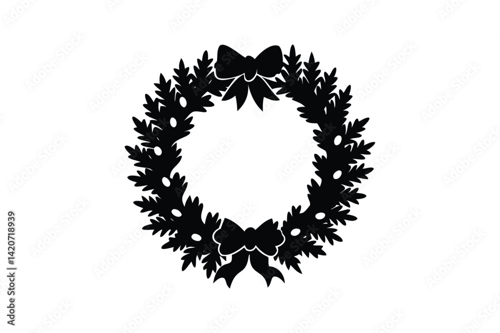 Fototapeta premium Christmas wreath silhouette on white background