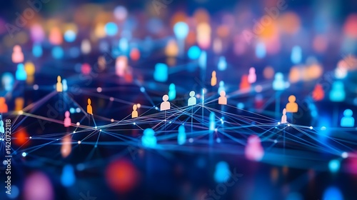 colorful figures connected by lines, representing social media networks and online interactions 