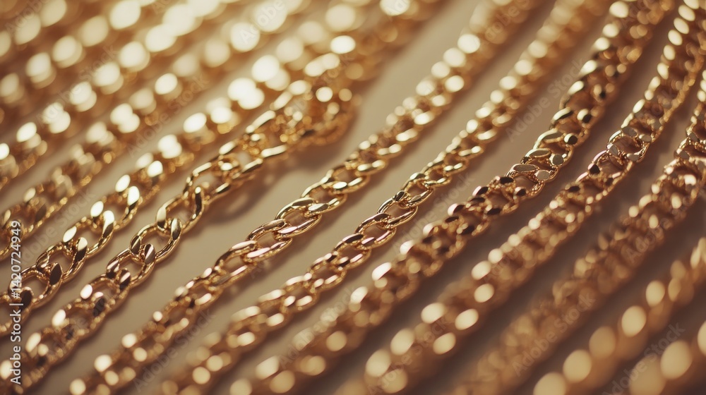 37.An elegant display of gold chains for sale in a jewelry store. The chains are arranged neatly, each one designed to showcase the lustrous sheen of the gold. Some chains feature intricate links, 37.An elegant display of gold chains for sale in a jewelry store. The chains are arranged neatly, each one designed to showcase the lustrous sheen of the gold. Some chains feature intricate links,