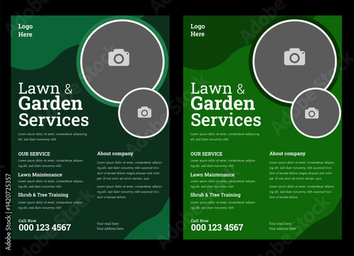 lawn & garden flyer design template landscaping services Tree and gardening service poster leaflet design. lawnmower flyer. Lawn care social media post promotion template design
