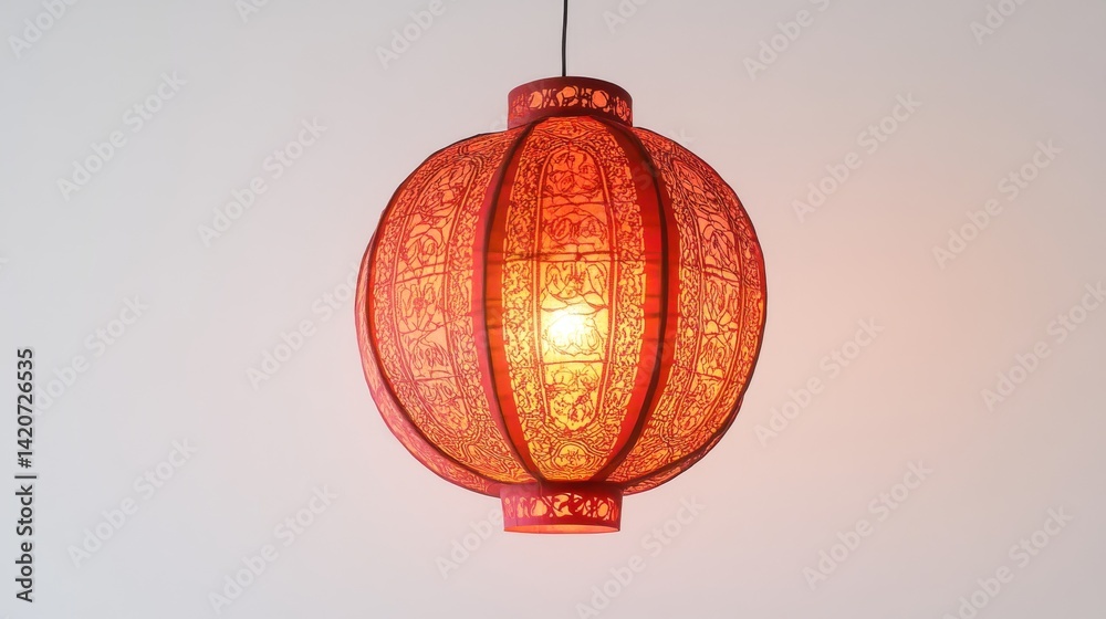 Obraz premium 84.A traditional red Chinese paper lantern glowing softly in the center of the frame, with intricate decorative details that reflect its cultural importance. The red lantern symbolizes happiness and