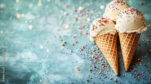 Vanilla ice cream cones with sprinkles