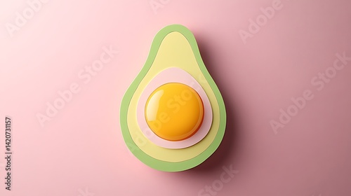 A minimalist and colorful design featuring an avocado and egg, capturing the essence of a healthy breakfast or snack. 