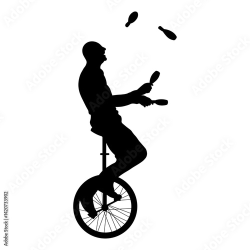 Man Juggler Silhouette. Isolated on White Background.