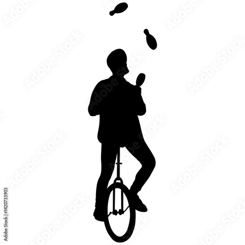 Man Juggler Silhouette. Isolated on White Background.