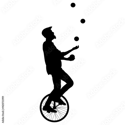 Man Juggler Silhouette. Isolated on White Background.