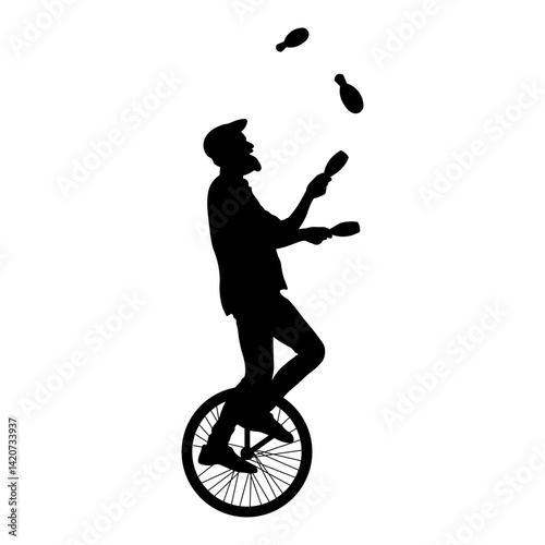 Man Juggler Silhouette. Isolated on White Background.
