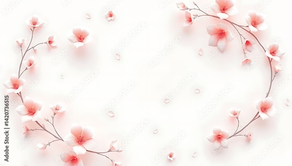 Fototapeta premium Abstract floral wreath border in soft pink tones, blank center for text, peaceful design