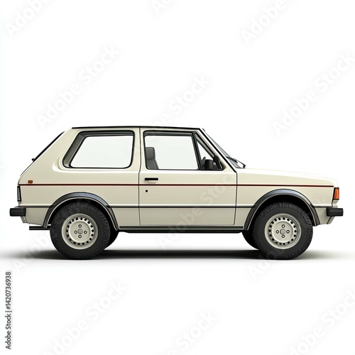 Cream Classic Retro Car: Vintage Hatchback Automobile Side View photo