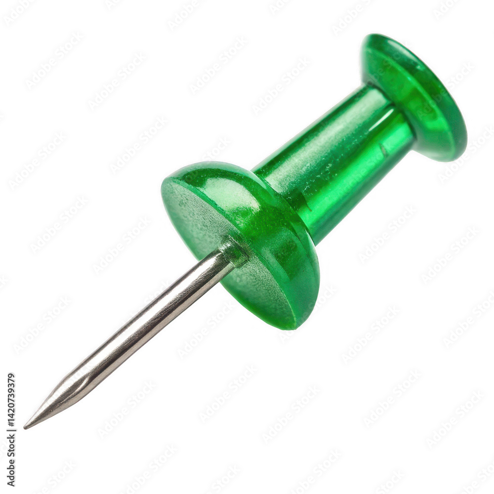 High-Resolution Photo of a Green Push Pin with Steel Needle Perfect for Office Supplies, Stationery, and More High-Resolution Photo of a Green Push Pin with Steel Needle Perfect for Office Supplies, Stationery, and More