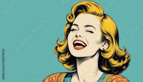 Joyful Retro Woman: A Pop Art Illustration of Happiness