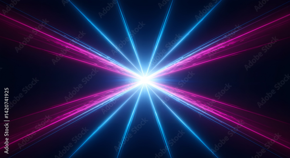 Obraz premium Abstract Starburst of Blue and Pink Light on Dark Background