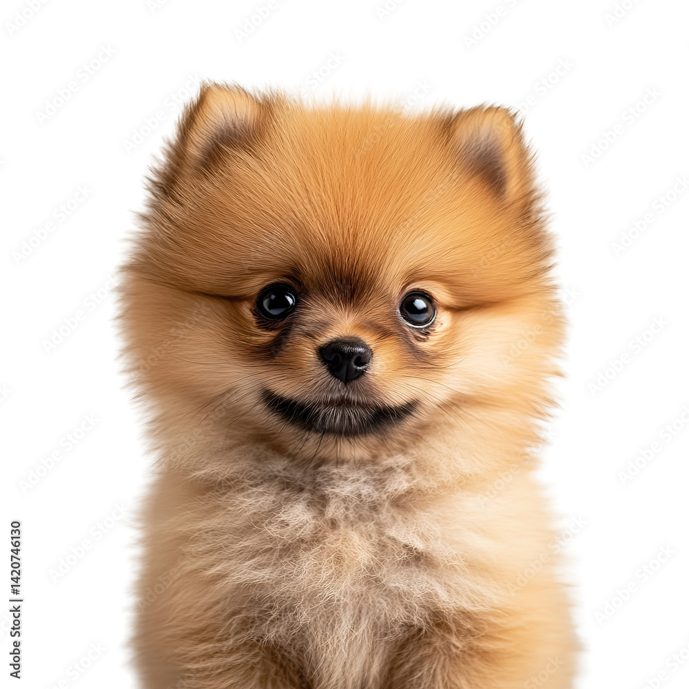 Obraz premium Brown Pomeranian Puppy Sitting Alone on PNG Transparent Background 
