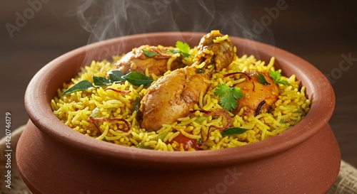 Aromatic Chicken Biryani in a Traditional Clay Pot Ready to be Served