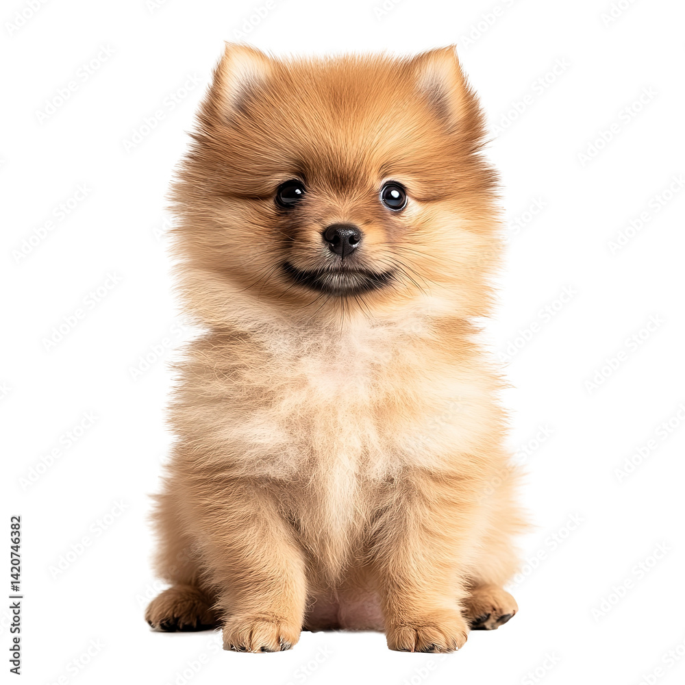 Obraz premium Brown Pomeranian Puppy Sitting Alone on PNG Transparent Background 