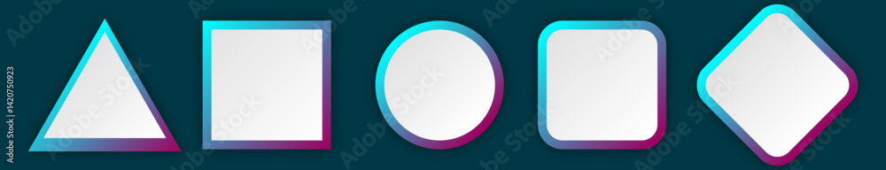 Icon set with geometric 3d cyan-magenta gradient shape | Button set with blue background luxury model for presentation, signal, business, decoration | Creative triangle, circle, square abstract shape Icon set with geometric 3d cyan-magenta gradient shape | Button set with blue background luxury model for presentation, signal, business, decoration | Creative triangle, circle, square abstract shape