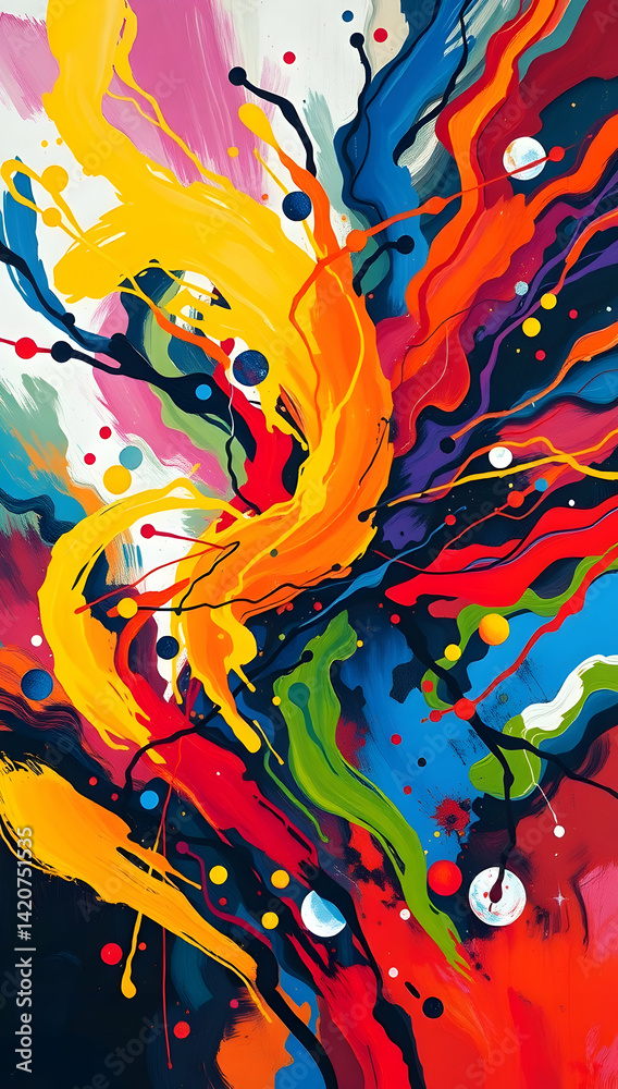 Fototapeta premium Expressive painting of swirling motions, blending colors to evoke wild energy and the beauty of chaos.