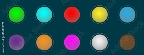 Icon set with gradient fill and 3d shape | Button set with dark blue background luxury model for presentation, web, signal, business, decoration | Creative lighting ten Circular abstract vector shape