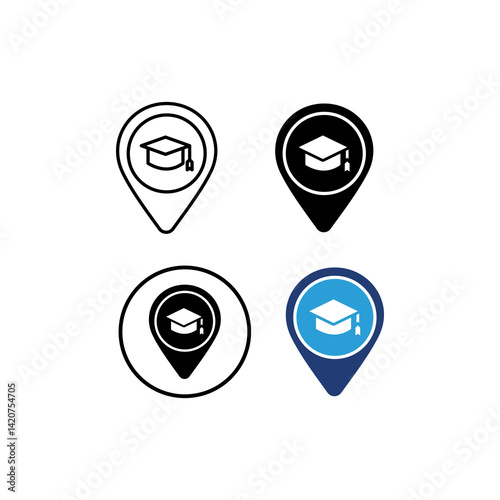 Free Download four location marker icons related to the theme of education. This image is suitable for use in educational materials, school location map applications - GFXLoad