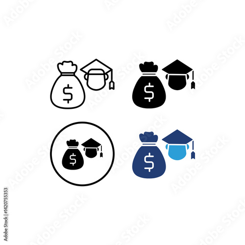 The education loan icon illustrates the relationship between education and finance. It is suitable for use in education marketing materials, presentations about the cost of education, 