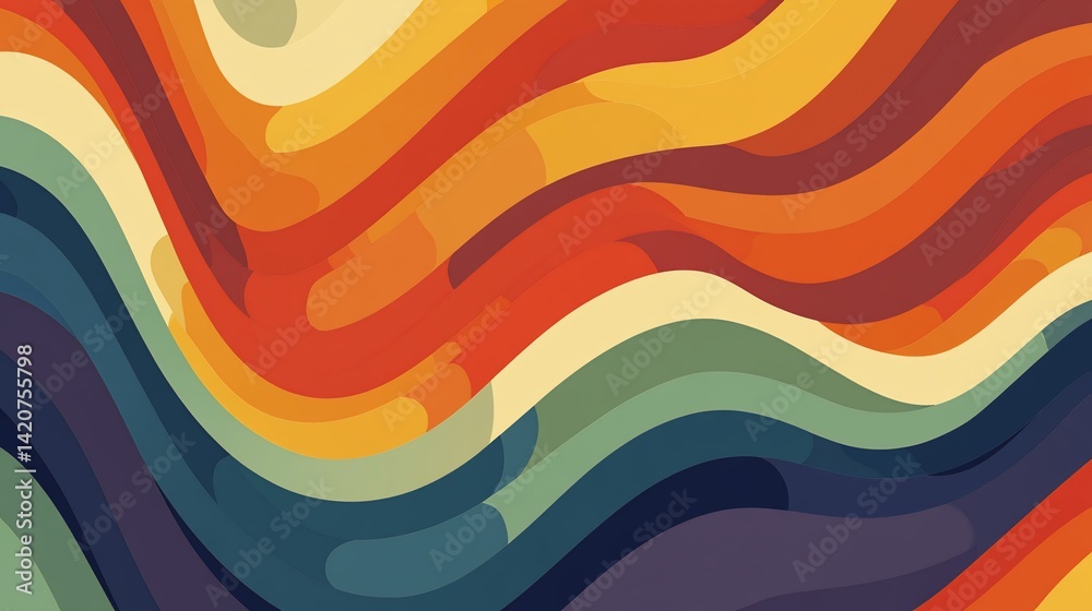 Fototapeta premium Retro Color Waves - Abstract Pattern with Smooth, Sinuous Flowing Lines