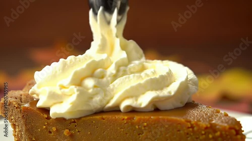 Whipped Cream Topping On Pumpkin Pie Slice