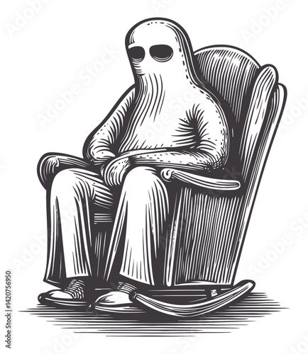 Intriguing Hand-Drawn Illustration of a Person Sitting in a Rocking Chair