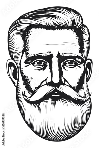 Hand-Drawn Engraving of a Distinguished Bearded Man's Face