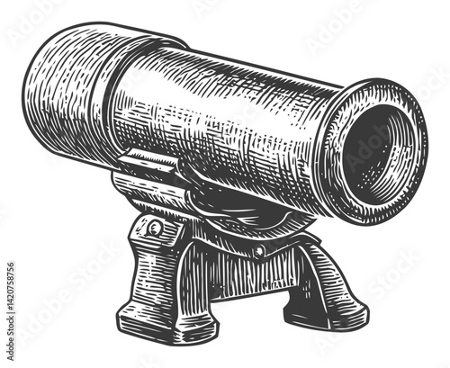 Vintage Hand Drawn Engraving of a Classic Telescope Illustration