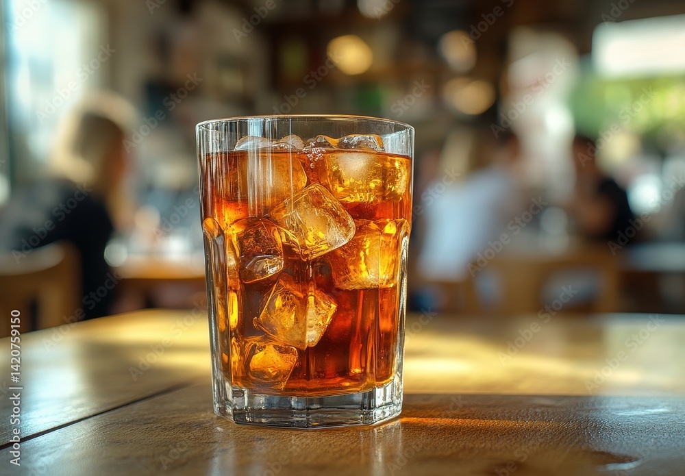 Refreshing glass of iced beverage with ice cubes, perfect for summer gatherings and social events in a cozy atmosphere Refreshing glass of iced beverage with ice cubes, perfect for summer gatherings and social events in a cozy atmosphere