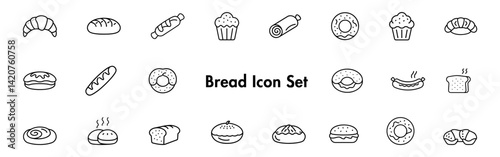 Bread icon set, simple line drawing.
