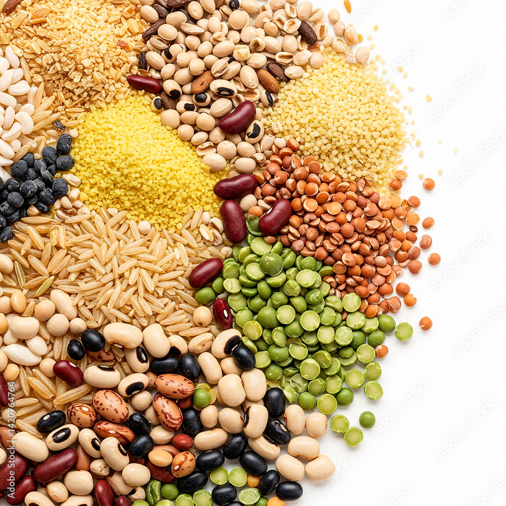 collection of various legumes isolated on white background, top view. collection of various legumes isolated on white background, top view.