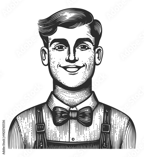Detailed Hand-Drawn Illustration of a Smiling Young Man