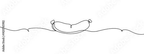 Continuous line, sausage, Sai Ua food vector illustration with transparent background editable stroke.