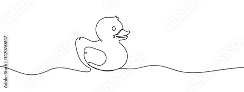 Continuous line rubber duck vector illustration with transparent background editable stroke.