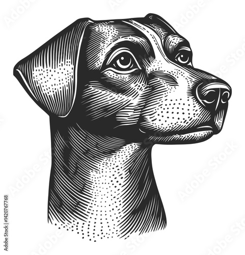 Hand-Drawn Engraving of Dog Portrait in Detailed Realism Style