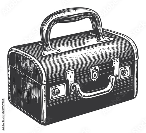 Hand-Drawn Engraved Illustration of a Vintage Tool Bag