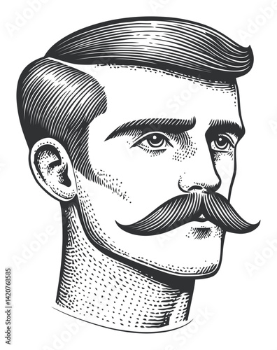 Vintage Hand-Drawn Engraving of a Mustached Man Portrait
