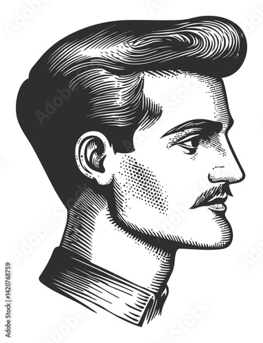 Vintage Hand-Drawn Engraving of a Man's Profile Illustration