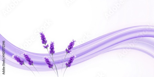 Lavender Flowers on Purple Wave Background Spa Serenity Nature