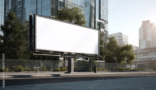 Blank Billboard in City Setting: Urban Landscape Advertising Mockup for Designs, Displays, and Marketing Strategies. Perfect for Commercial Projects.