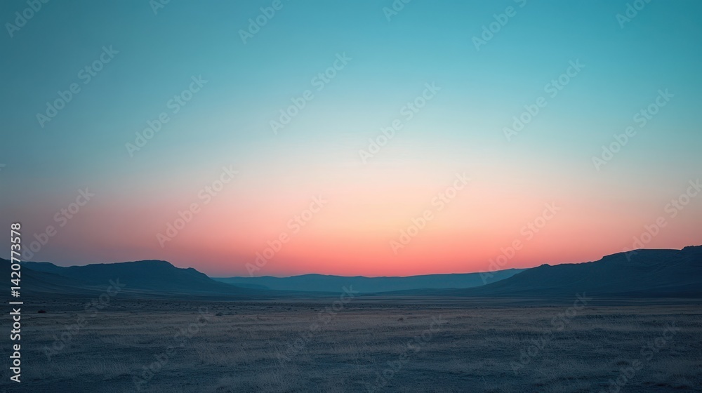 Sunset over vast desert landscape with distant mountains Sunset over vast desert landscape with distant mountains