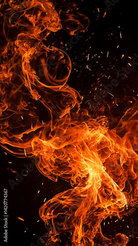 Abstract Fiery Flames against a Black Background
