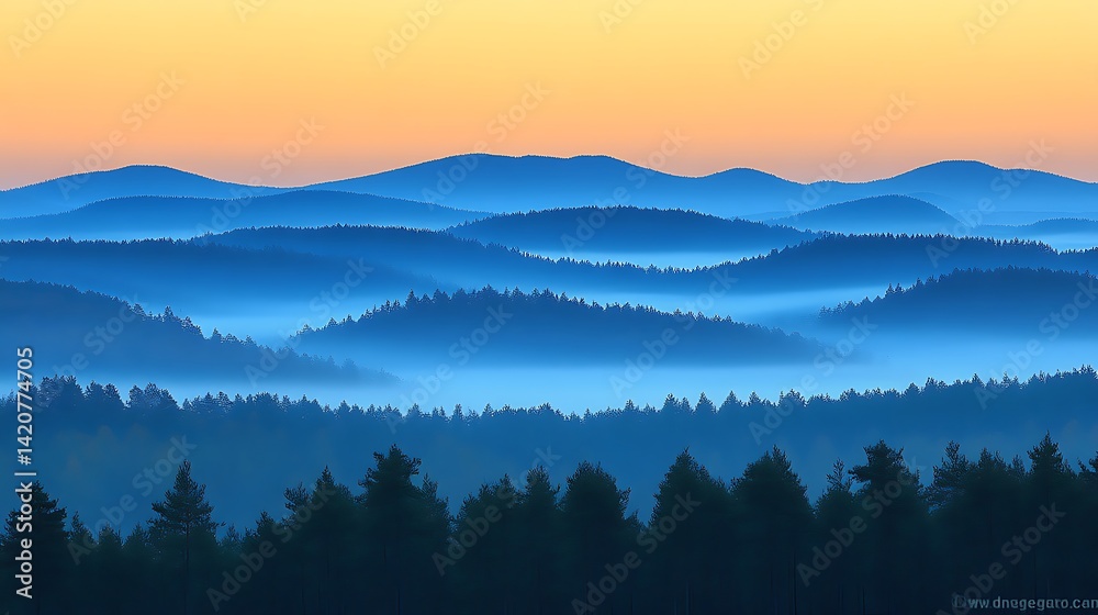 Fototapeta premium Misty mountain sunrise view