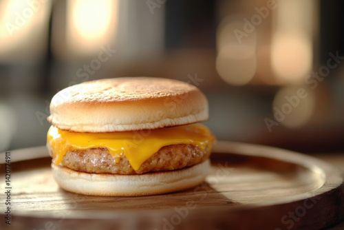 Hamburger on wood plate with all fresh Ingredients.