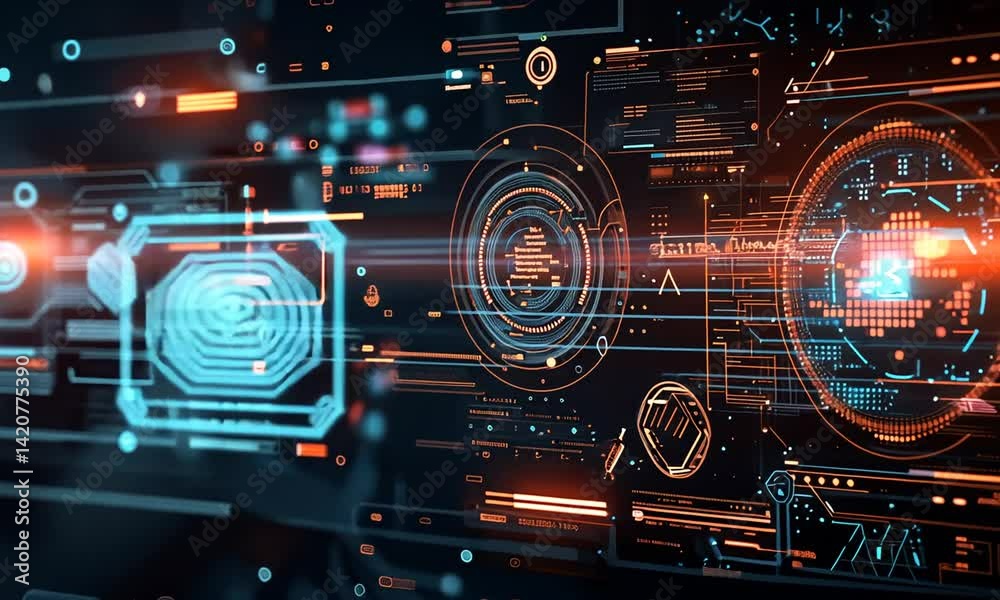 Close up cinematic video of futuristic digital high tech components Close up cinematic video of futuristic digital high tech components