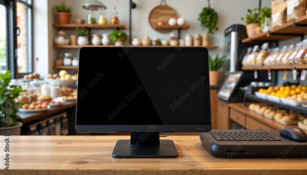 Showcasing fresh baked goods bakery display setup digital monitor cozy interior inviting atmosphere business concept Showcasing fresh baked goods bakery display setup digital monitor cozy interior inviting atmosphere business concept