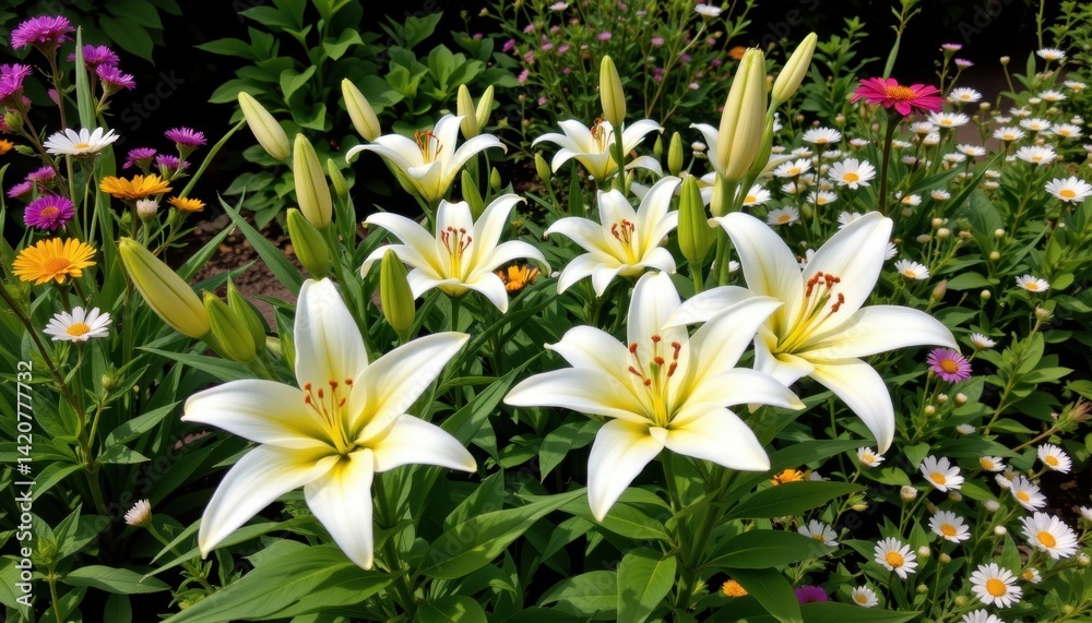 Fototapeta premium Vibrant flower blooming in nature garden scenic outdoor display colorful floral arrangement serenity and beauty