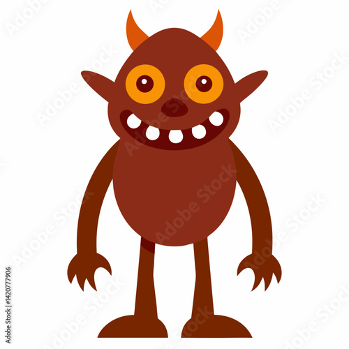 Funny Looking Monster Illustration – Alien, Animal, Bizarre, Brown, Demon Character in Vector Style